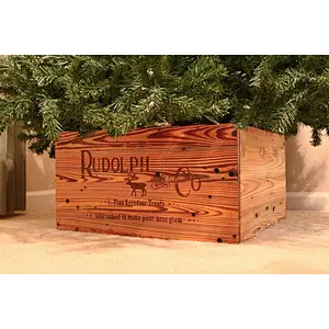 Christmas Tree Box Skirt Replacement Wood Crate  Heart Pine  Reindeer Treats Label