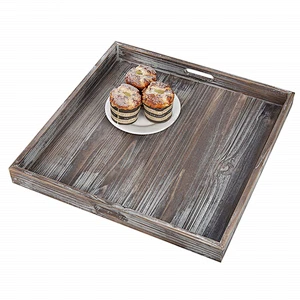 Unfinished Wood TraysWood Serving TraylWoodenOttoman TrayWood Dinner Plate TrayBreadWooden Tray With Metal Handle For Decoration