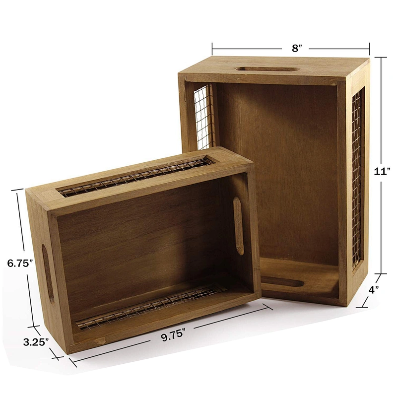 Nesting Countertop Baskets - Wooden Organizer Crates for Kitchen, Bathroom, Pantry | For Fruit, Vegetables, Produce, Br