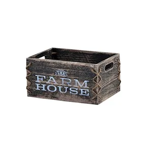 Hot Storage Bin Box Wood Kitchen Bathroom Organizer Wooden-Antique Gray Storage Crates With Side Cutouts Set of 4 Gray