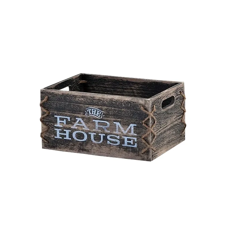 Hot Storage Bin Box Wood Kitchen Bathroom Organizer Wooden-Antique Gray Storage Crates With Side Cutouts Set of 4 Gray