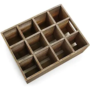 Vintage Finish Rustic Brown Wood 12 Slot Beer Bottle