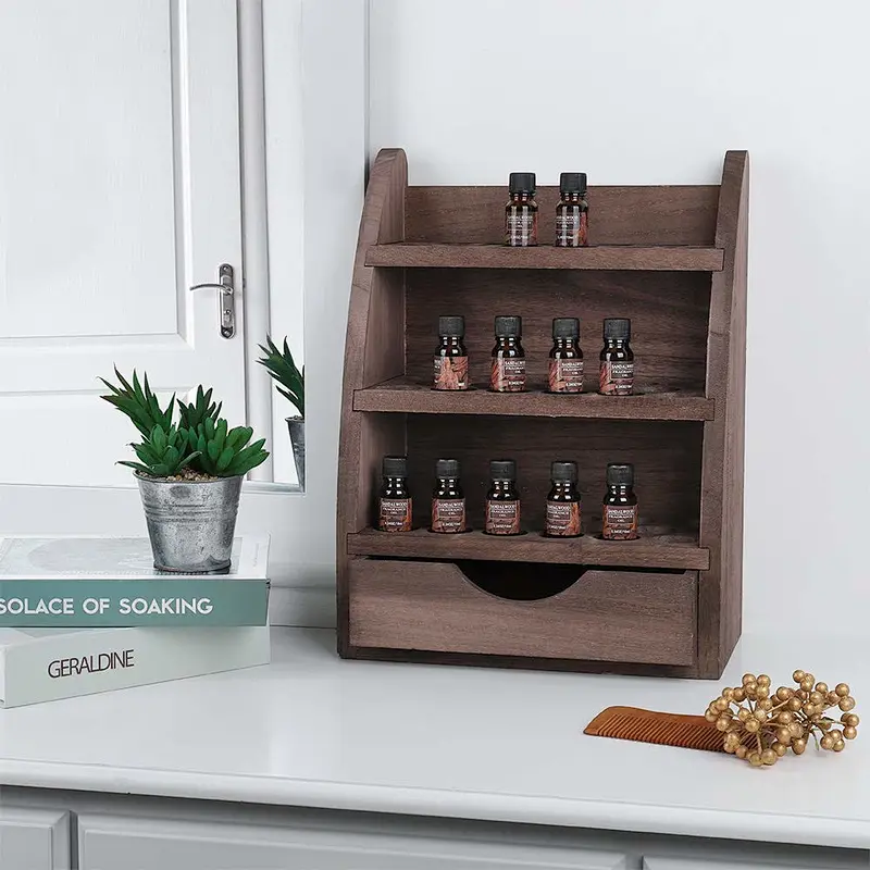 Essential Oils Storage Rack  45 Round Slots Wooden Nail Bottle Display Holder Organizer