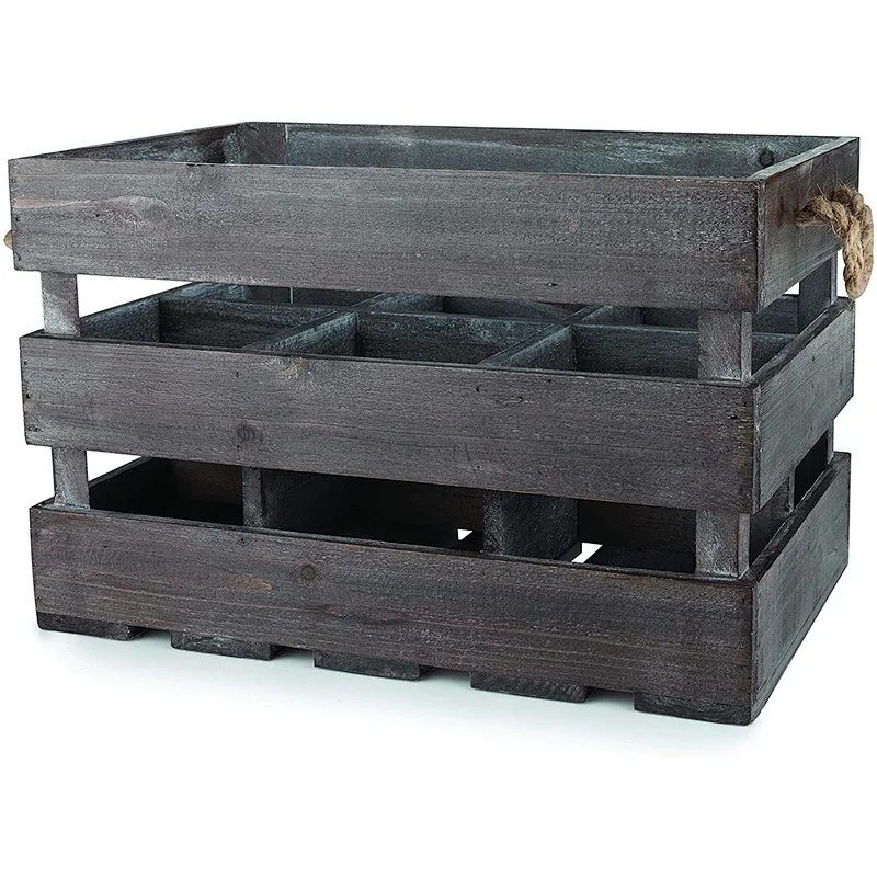 Wood Wine Holder Rustic Farmhouse Wooden 6 Bottle Crate