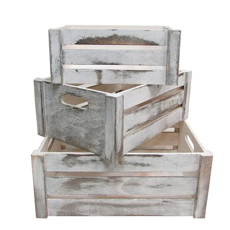 Rustic personalized customized cheaper Antique  tool Admired By Nature  Decorative Set of 3 Rectangle Storage wooden crates