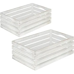 MyGift Vintage Whitewash Wooden Nesting Storage & Accent Crates, Set of 2