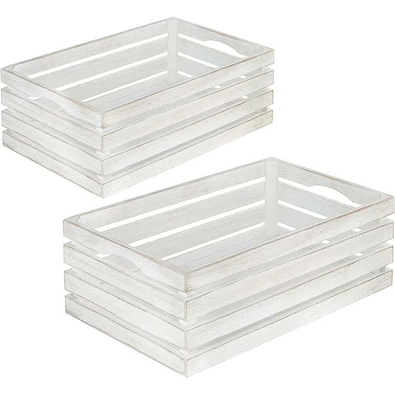 MyGift Vintage Whitewash Wooden Nesting Storage & Accent Crates, Set of 2