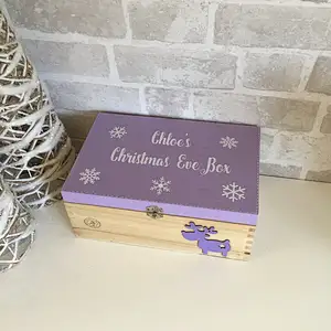 Christmas Eve boxesunfinished personalized customized handwork  small wooden christmas box wholesale  personalised christmas box