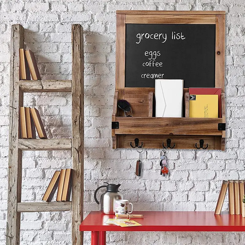 Rustic mail holder and coat key rack wall shelf hanging shelf wood wall wooden wall mount shelf