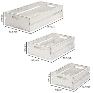 Vintage Whitewash Wood Nesting Storage Crates with Handles, Set of 3