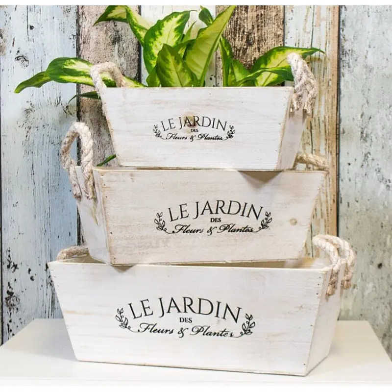Rustic French Wooden Rope Plant Pots