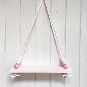 Pink Painted wood Wall Floating  Shelf | Nordic Style  wood Wall Floating   Shelf | Hanging Bead   wood Wall   Floating   Shelf