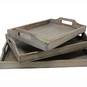 Custom Rustic  Wooden Tray In Set Of 3 Wooden Tray With Handle Wood Serving Tray Wooden Trays For Decoration