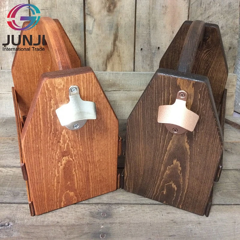 Wooden Beer Carrier-Beer Caddy-bottle opener