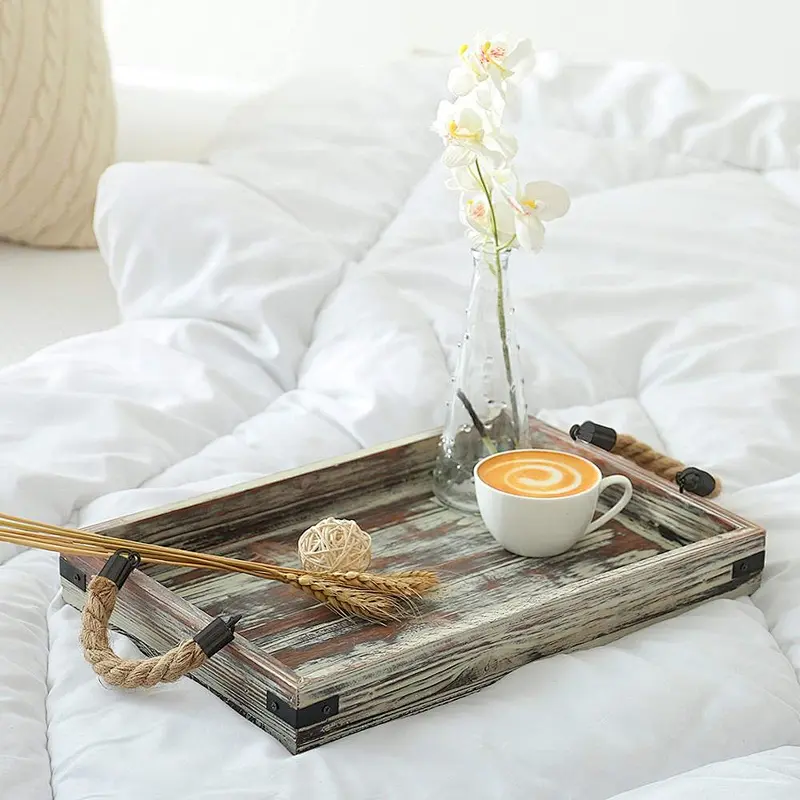 Antique Style Wooden Serving Tray Wooden Tray With Handle Wooden Trays For Decoration Wooden Tray Rustic Large Wooden Trays