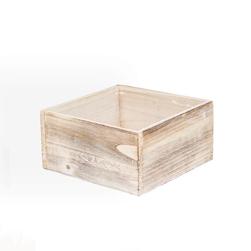 Planter Box Rustic Barn Wood Plastic Liner  Square Woodland Wedding Decor Country Chic Centerpiece