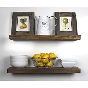 Handmade Rustic Set of 2 Wood Floating Wall Shelves