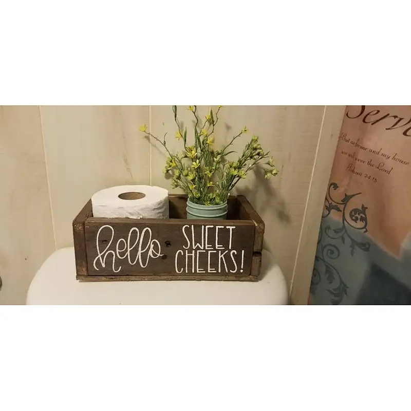 cheeks bathroom toilet box, toilet paper storage box, wooden organizer bathroom storage
