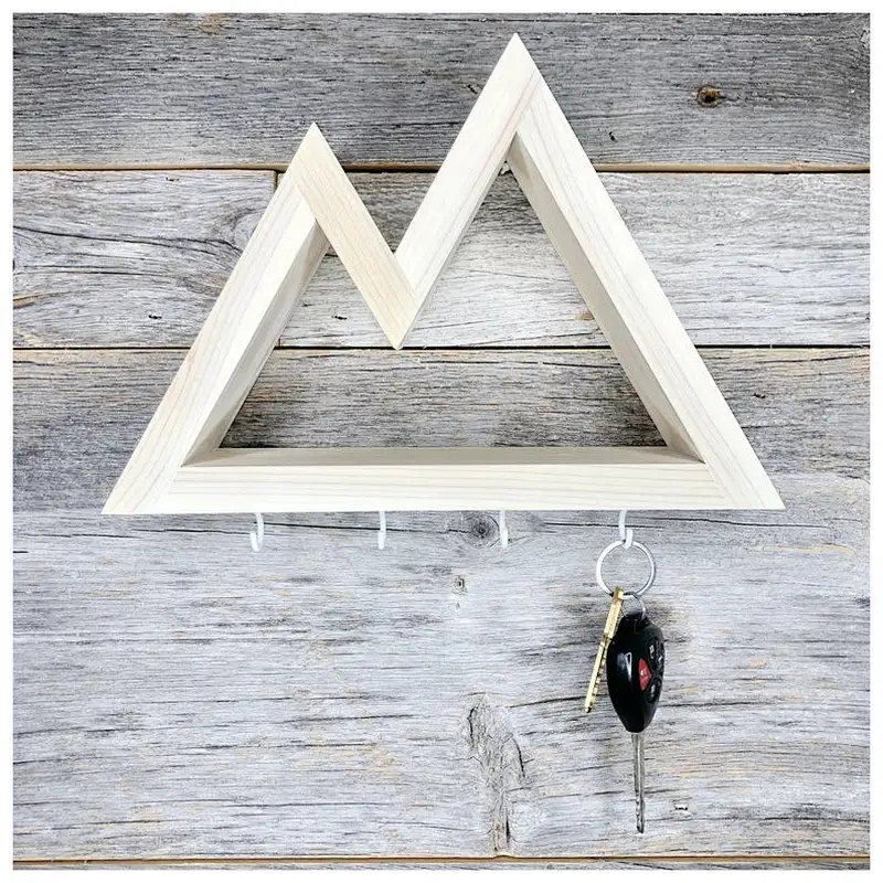 Geometric wall decor Wood mountain shelf key holder key hanger