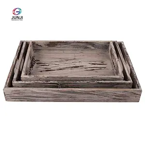 Decorated natural wooden dinner plate - rustic retro style - 3-piece set in different sizes