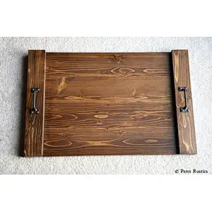 Tray with Handles | Wood Rustic Serving Tray Coffee Table Tray | Wooden Serving Tray for Ottoman