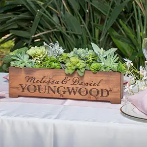 Personalized Rustic Wood Planter Box Wedding Centerpiece Vase  First Names and Last Name  Custom Text Engraved