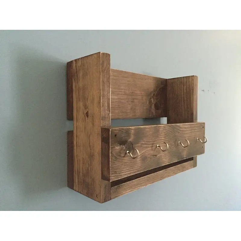 Rustic wood floating wall shelves book shelf wooden wall mounted wall shelf with hooks