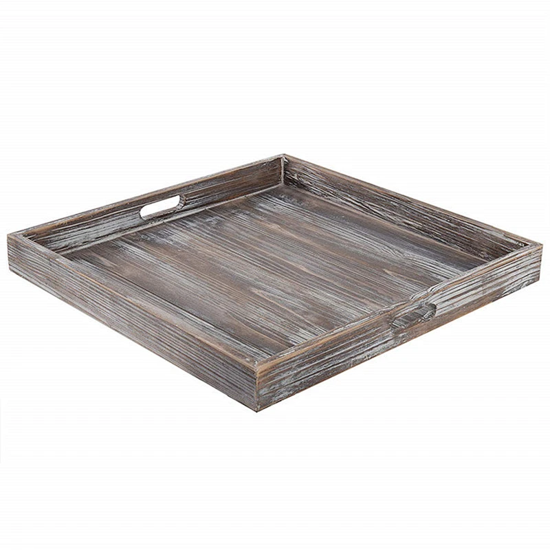 Unfinished Wood TraysWood Serving TraylWoodenOttoman TrayWood Dinner Plate TrayBreadWooden Tray With Metal Handle For Decoration