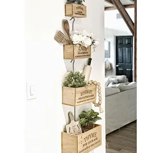 Wall-mounted Beautifully Crafted Of Distressed Wood And Rustic Metal Hooks  For Planter Flowers