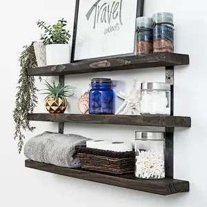 Bathroom Plank Shelf-Industrial Grace Three-Tier Floating Shelves