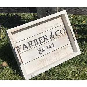 Custom Grey Washed Wood Tray Distressed Rustic Serving TrayWooden Tray With Metal HandlelWood Tray StandUnfinished Wood Trays