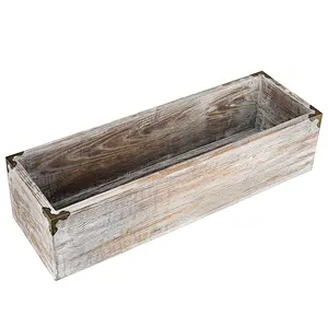 Rustic Whitewashed Wood Planter Box
