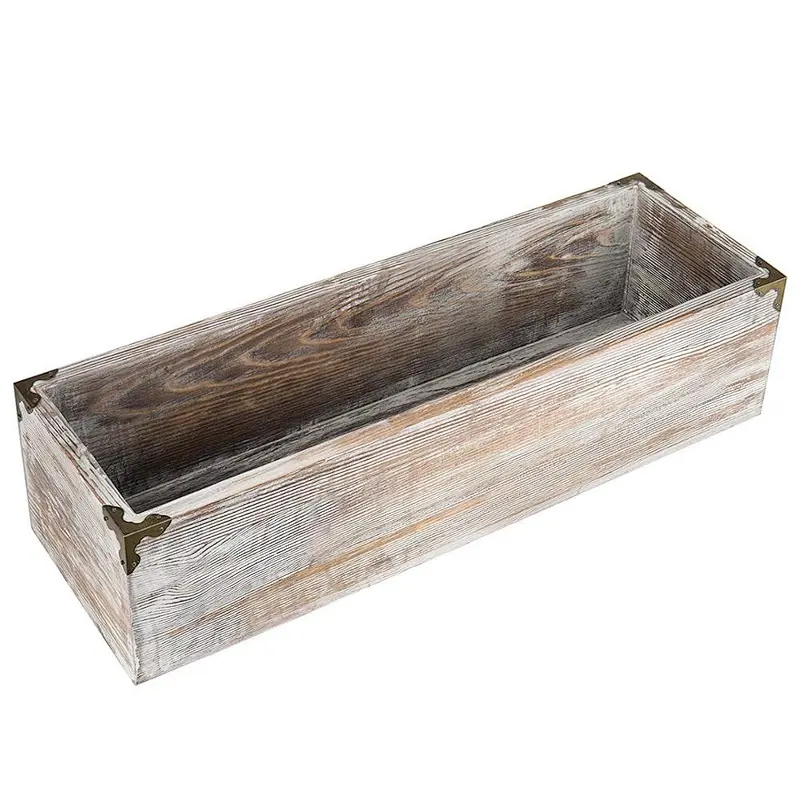 Rustic Whitewashed Wood Planter Box