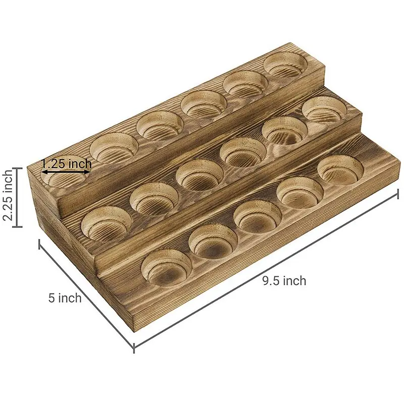 3-Tier Rustic Burnt Wood 17-Bottle Essential Oil Display Stand