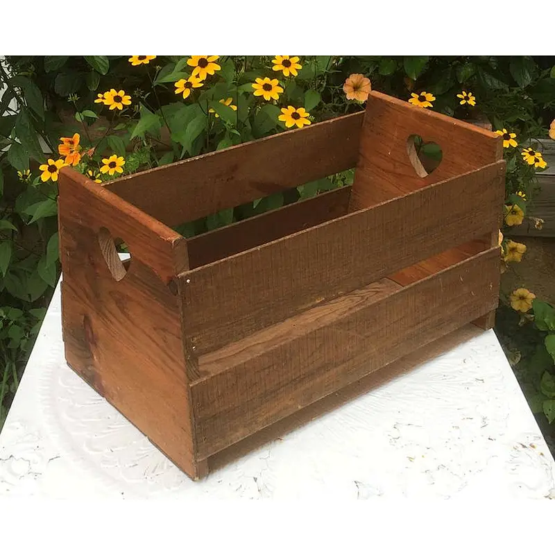 Rustic personalized customized cheaper home decoration  Vintage Large Wood Slat Crate - Heart-Shaped Cut Outs, Solid Bottom2020