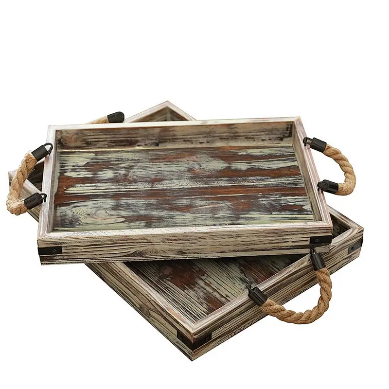 Antique Style Wooden Serving Tray Wooden Tray With Handle Wooden Trays For Decoration Wooden Tray Rustic Large Wooden Trays