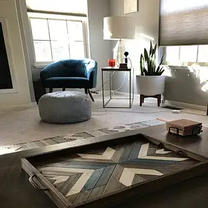 Wood Serving Tray | Modern Wood Tray | Geometric  Ottoman Tray