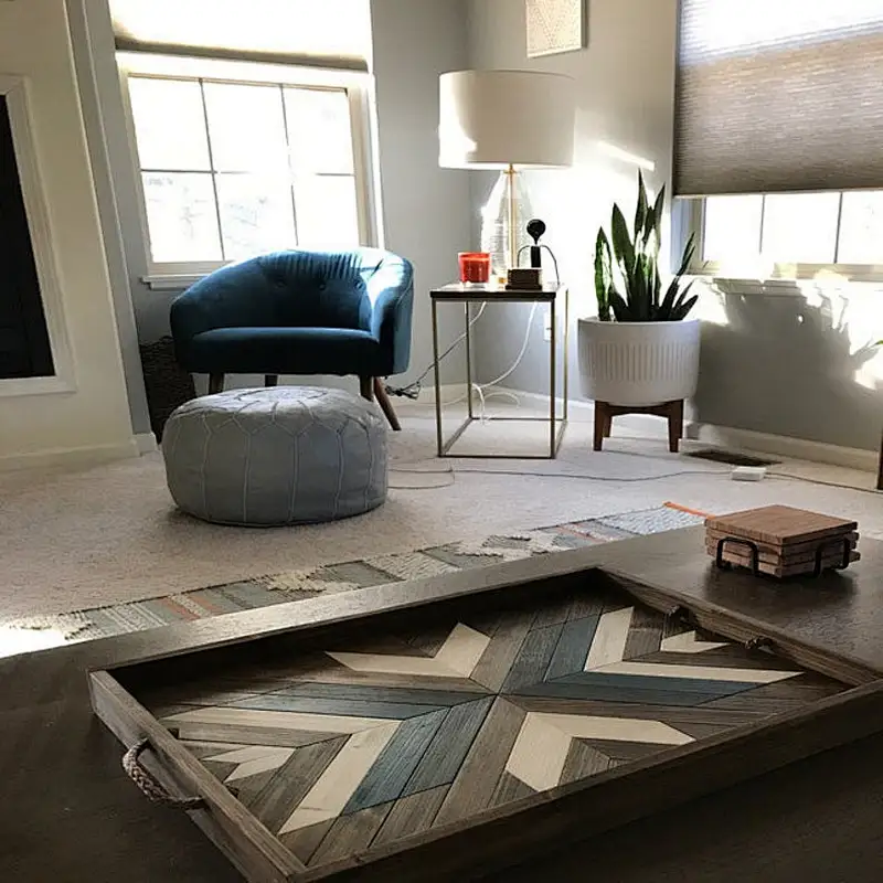 Wood Serving Tray | Modern Wood Tray | Geometric  Ottoman Tray