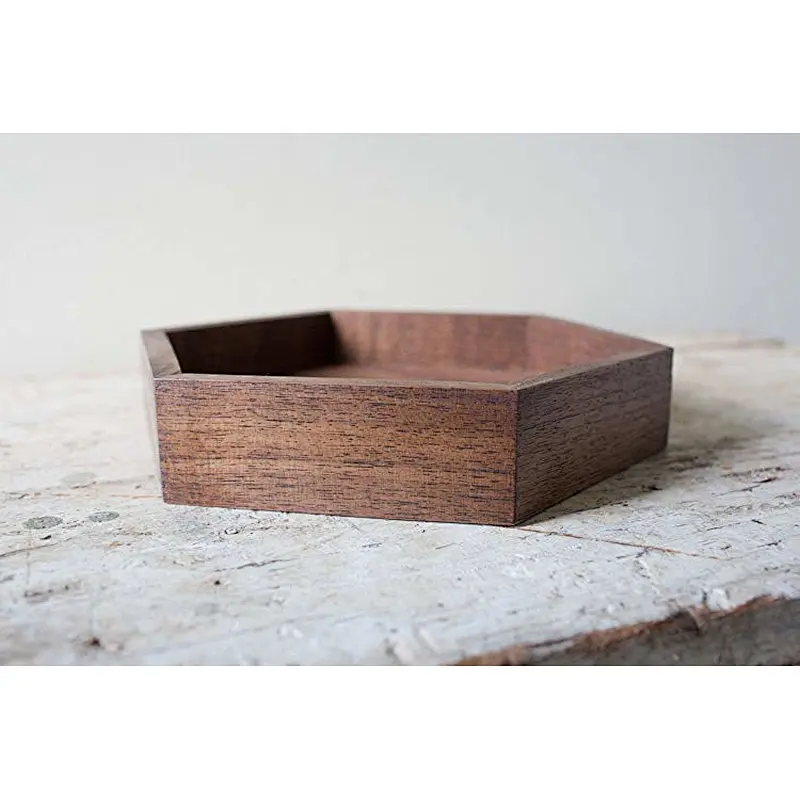 Wooden Hexagon Tray -Wood Jewelry Box Rustic Modern Decor Makeup Handmade Geometric