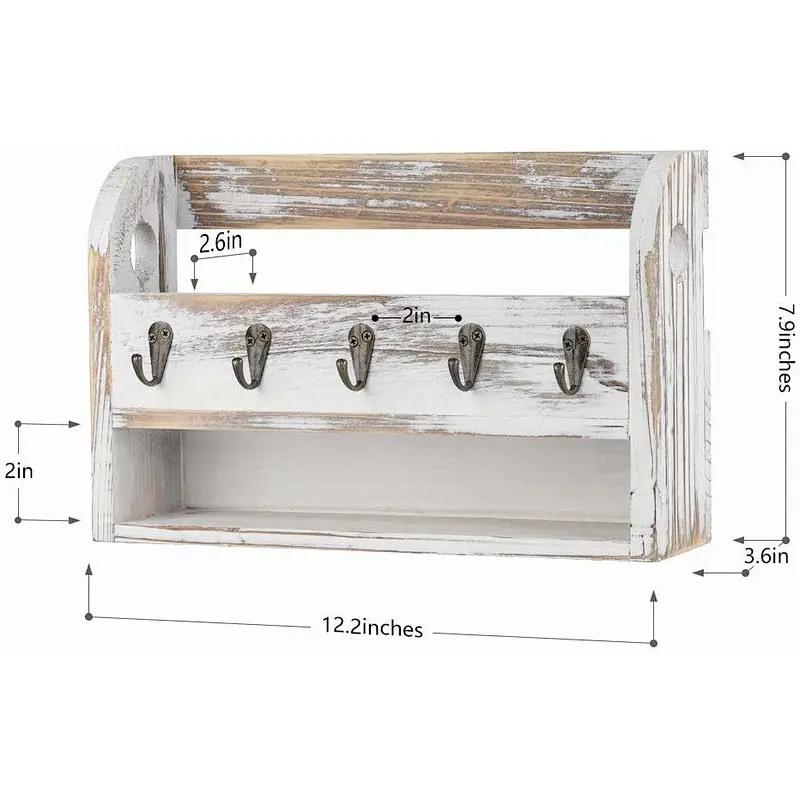 Rustic mail holder and coat key rack wall shelf wall mounted storage shelf key shelf wall