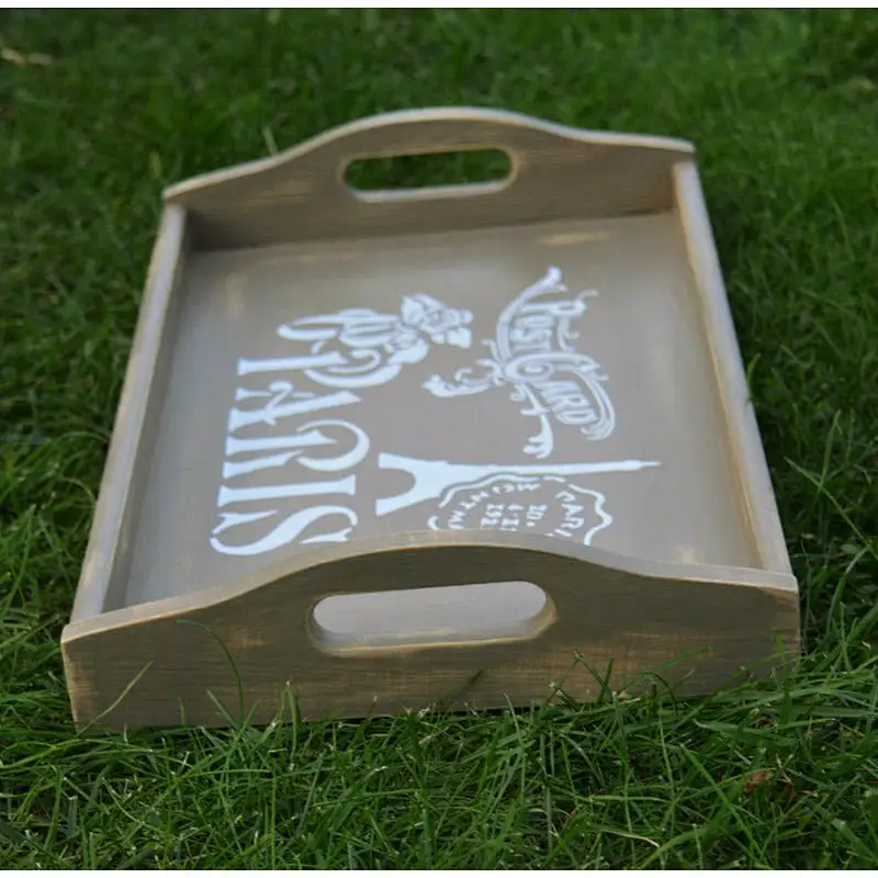 Custom Distressed Tray with Paris Them  Breakfast Tray,Wood Serving Tray