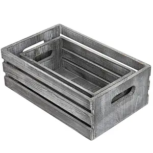 Rustic Wood Storage Crate,set of 2,handles