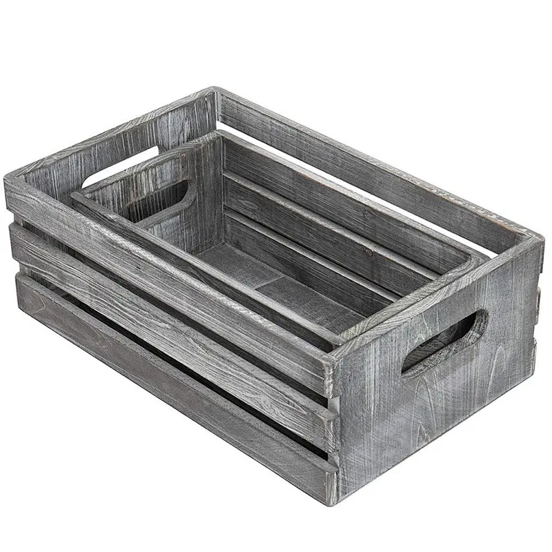 Rustic Wood Storage Crate,set of 2,handles