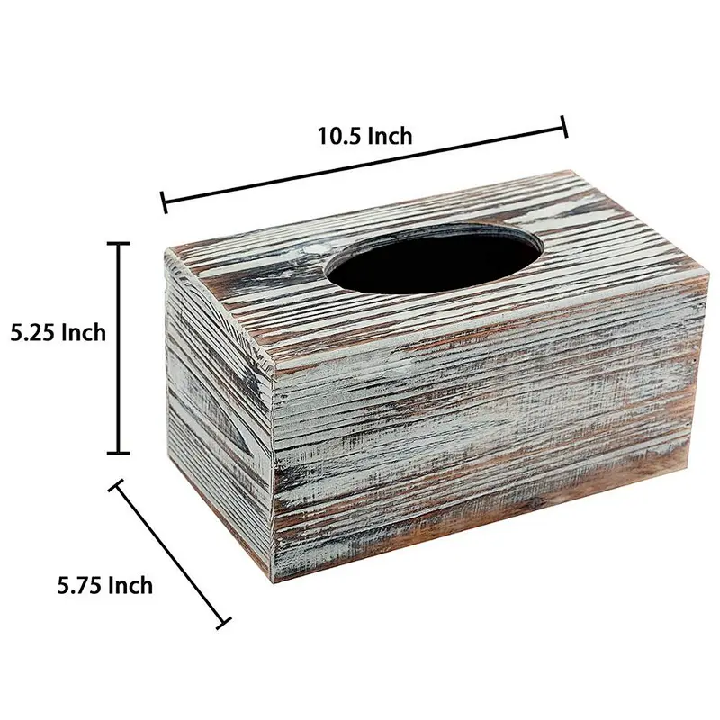 Decorative Rustic Torched Wood Rectangular Facial Tissue Box Cover Holder