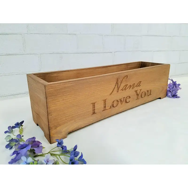 Personalized Rustic Wood Planter Box Wedding Centerpiece Vase  First Names and Last Name  Custom Text Engraved