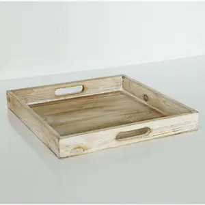 Rustic Square Nesting Trays with Handles-for Breakfast Kitchen Counter Coffee Table Bed Table