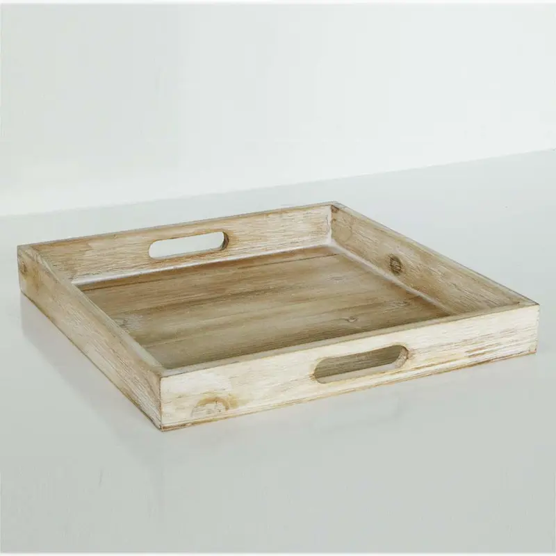 Rustic Square Nesting Trays with Handles-for Breakfast Kitchen Counter Coffee Table Bed Table