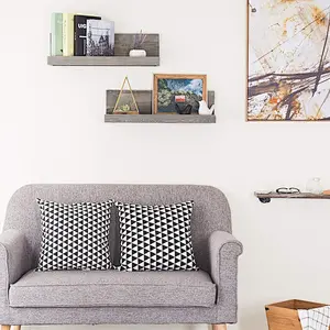 Rustic Torched Wood Wall Mounted Display Floating Shelves