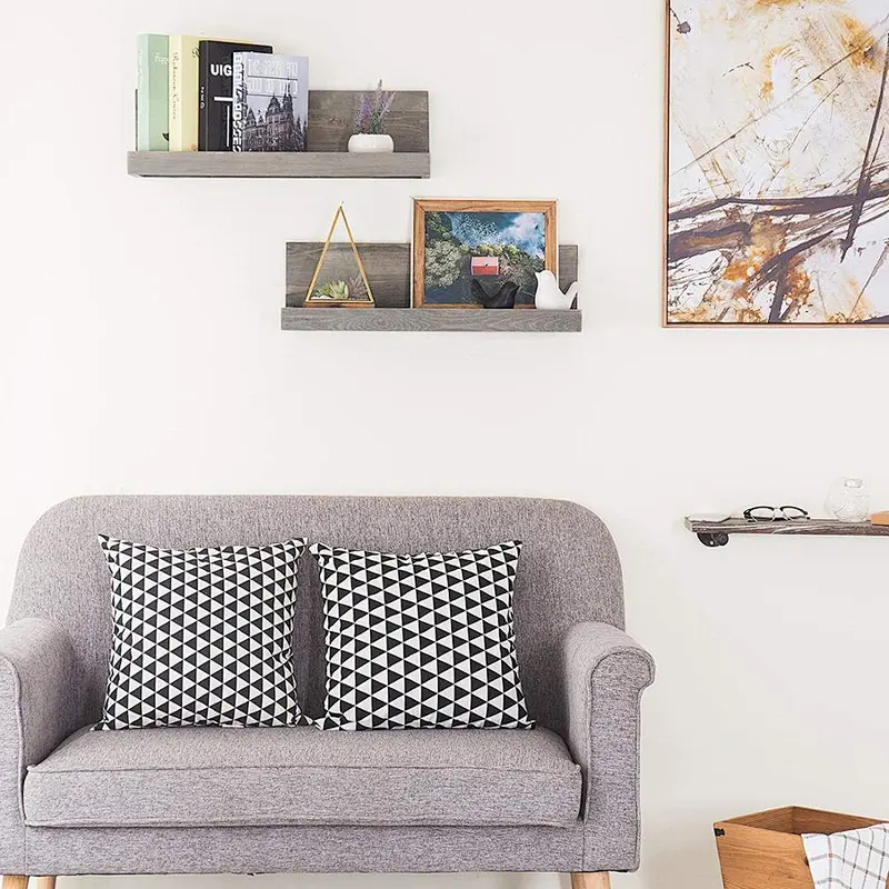Rustic Torched Wood Wall Mounted Display Floating Shelves