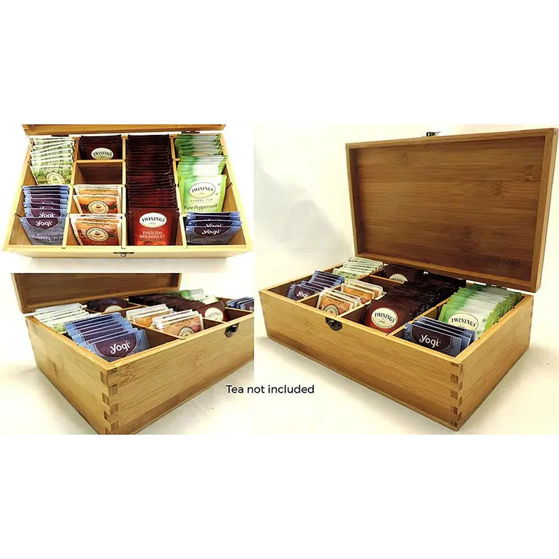 Rustic personalized customized cheap  Multikeep Adjustable Tea Box 128 Tea Bag Storage Organizer Bamboo Latching Lid (Blank Lid)